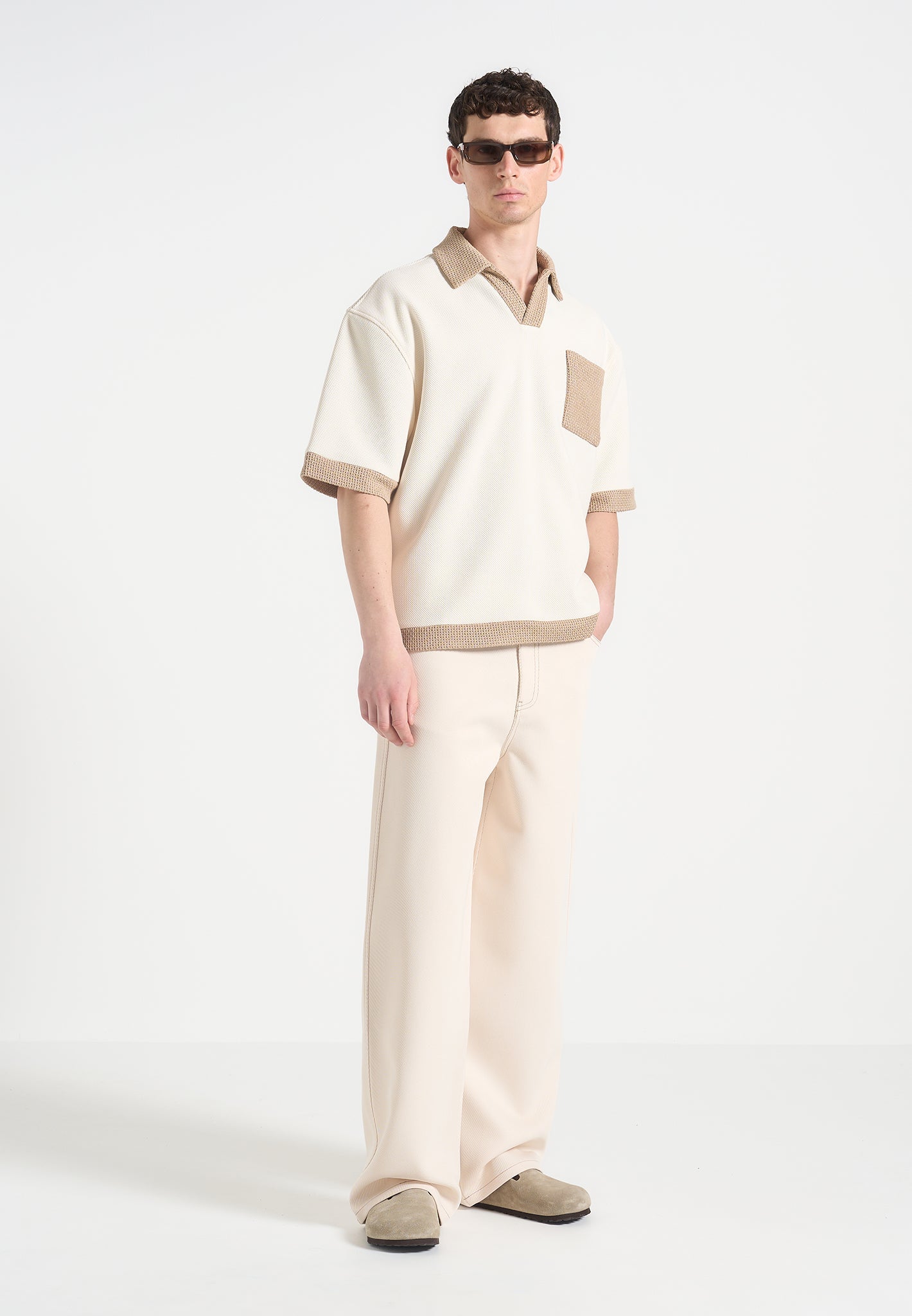 Lazare - Wide Leg Twill Jeans - Cream