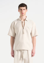 Norbert - Open Collar Textured Drawstring Shirt - Cream