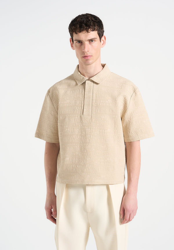 Simon - Boxy Textured Polo Shirt - Beige
