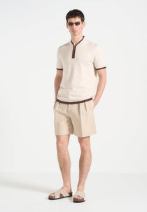 Victorin - Twin Pleat Chino Shorts with Stitch Detail - Beige