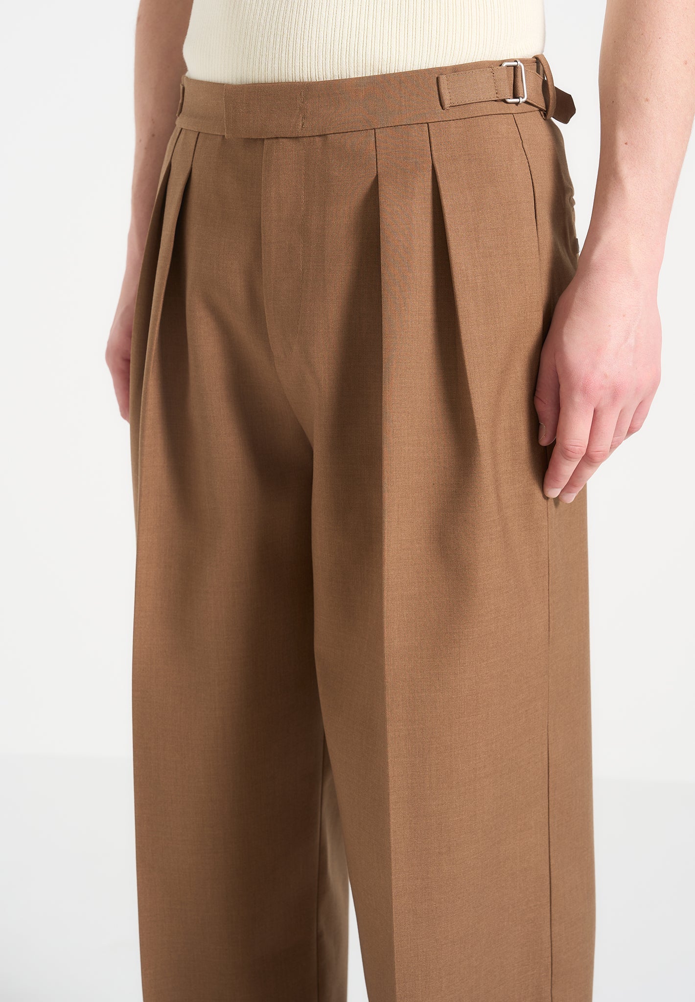 Octave - Wide Leg Twin Pleat Tailored Pants - Fawn