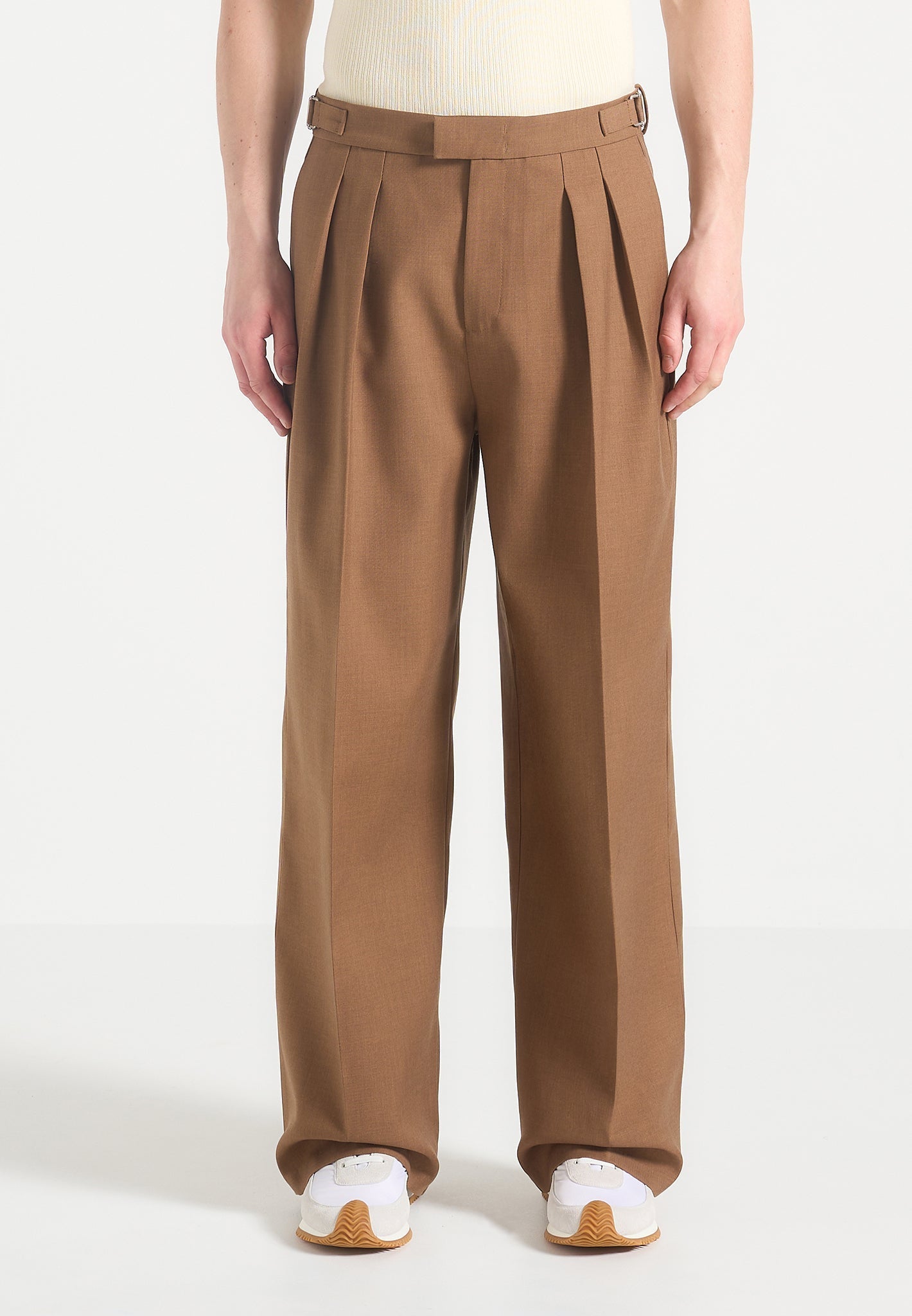 Octave - Wide Leg Twin Pleat Tailored Pants - Fawn