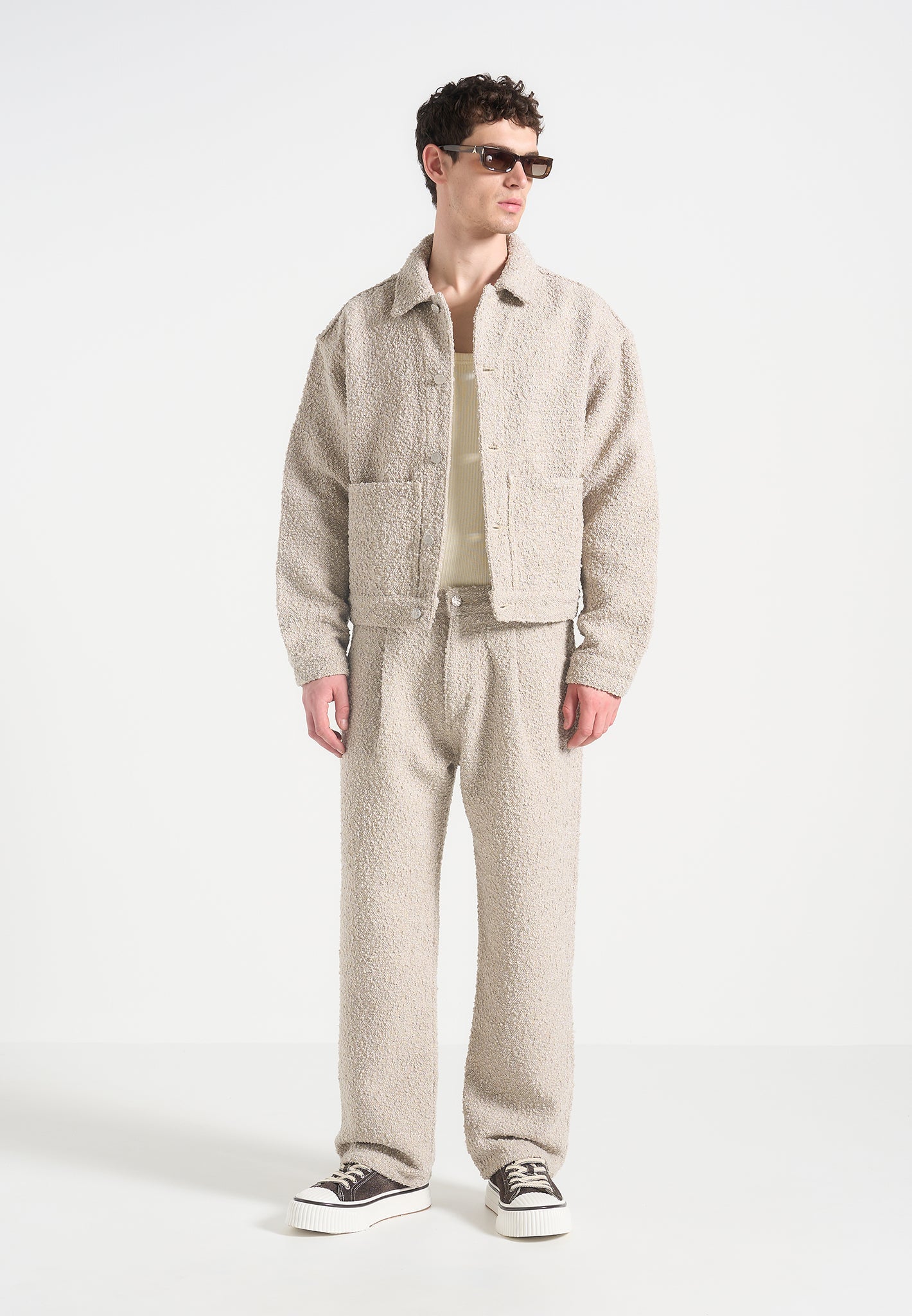 Damien - Boucle Jacket with Back Pleat - Beige