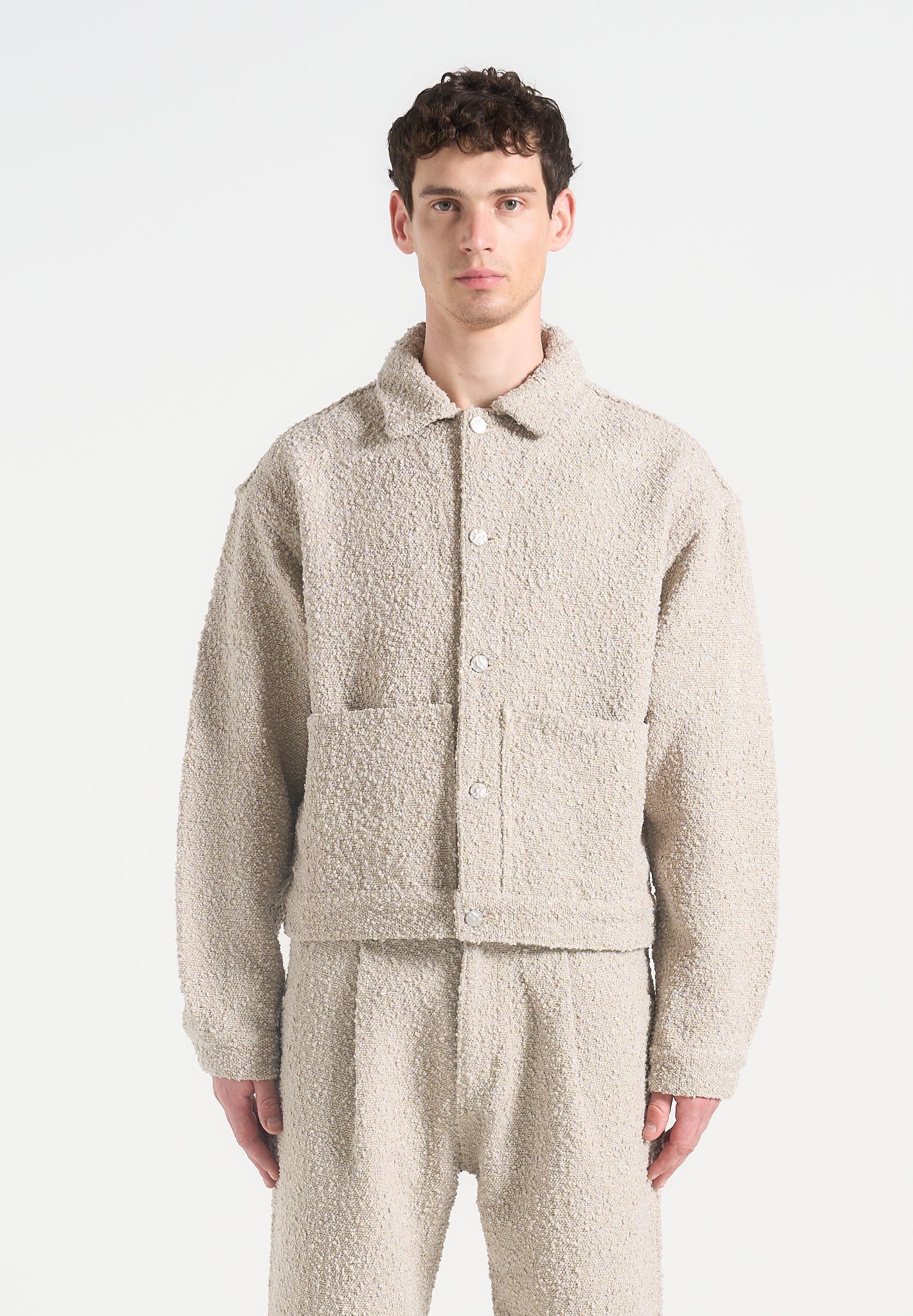 Damien - Boucle Jacket with Back Pleat - Beige