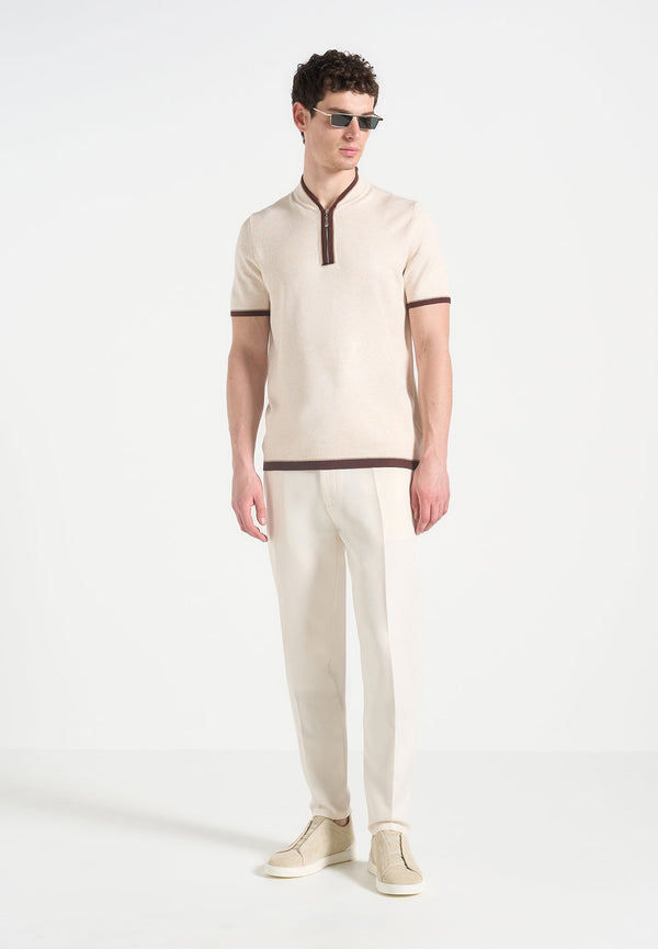 Clement - Crew Neck Zip Polo Shirt - Cream