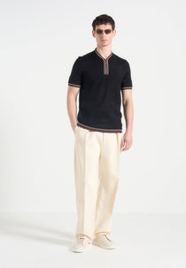 Clement - Crew Neck Zip Polo Shirt - Black