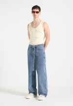 Adam - Wide Leg Belted Denim Jeans - Blue Wash