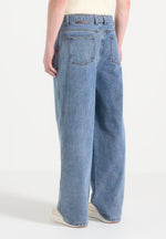 Adam - Wide Leg Belted Denim Jeans - Blue Wash