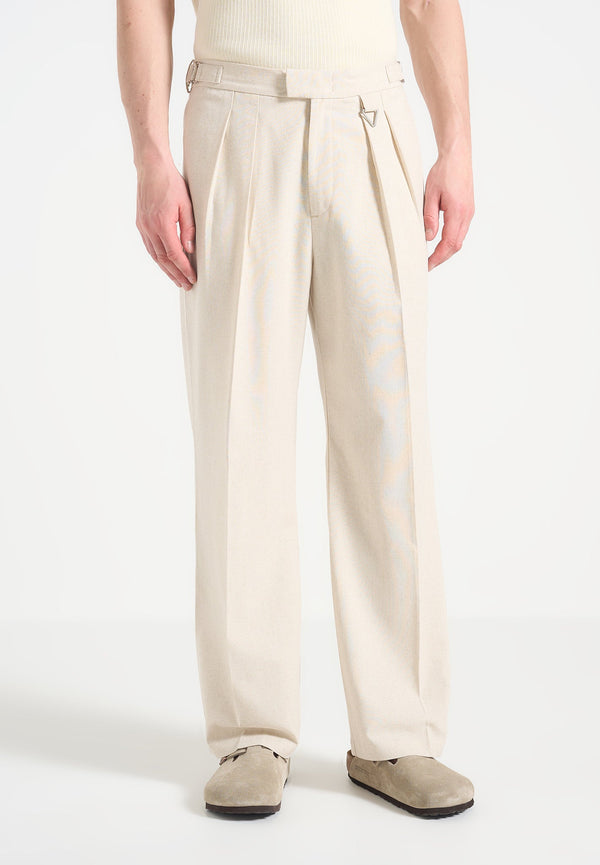 Pierre - Relaxed Fit Linen Pleated Trousers - Natural