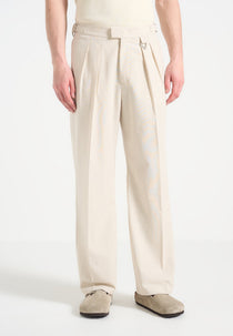 Pierre - Relaxed Fit Linen Pleated Tailored Pants - Natural