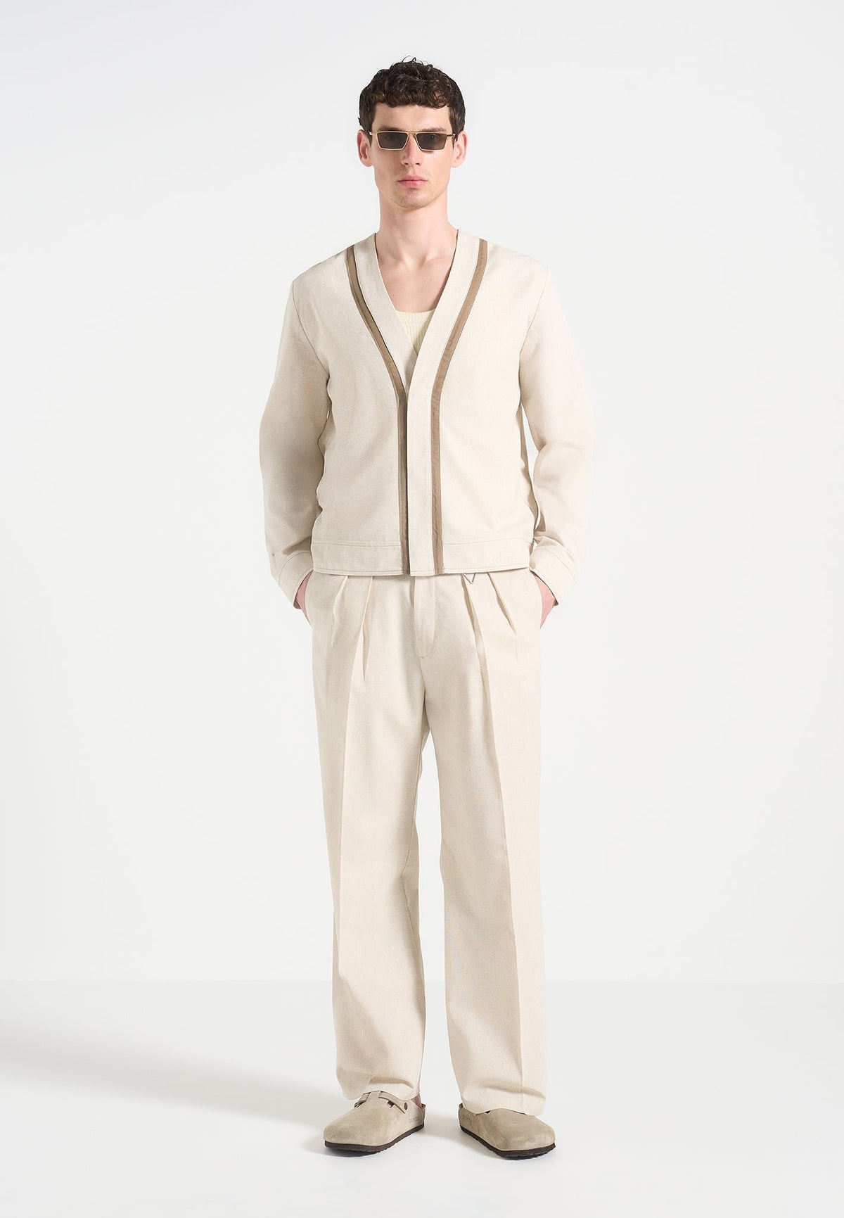 Pierre - Relaxed Fit Linen Pleated Tailored Pants - Natural