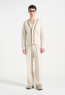 Alain - Linen Cardigan with Contrast Placket - Natural