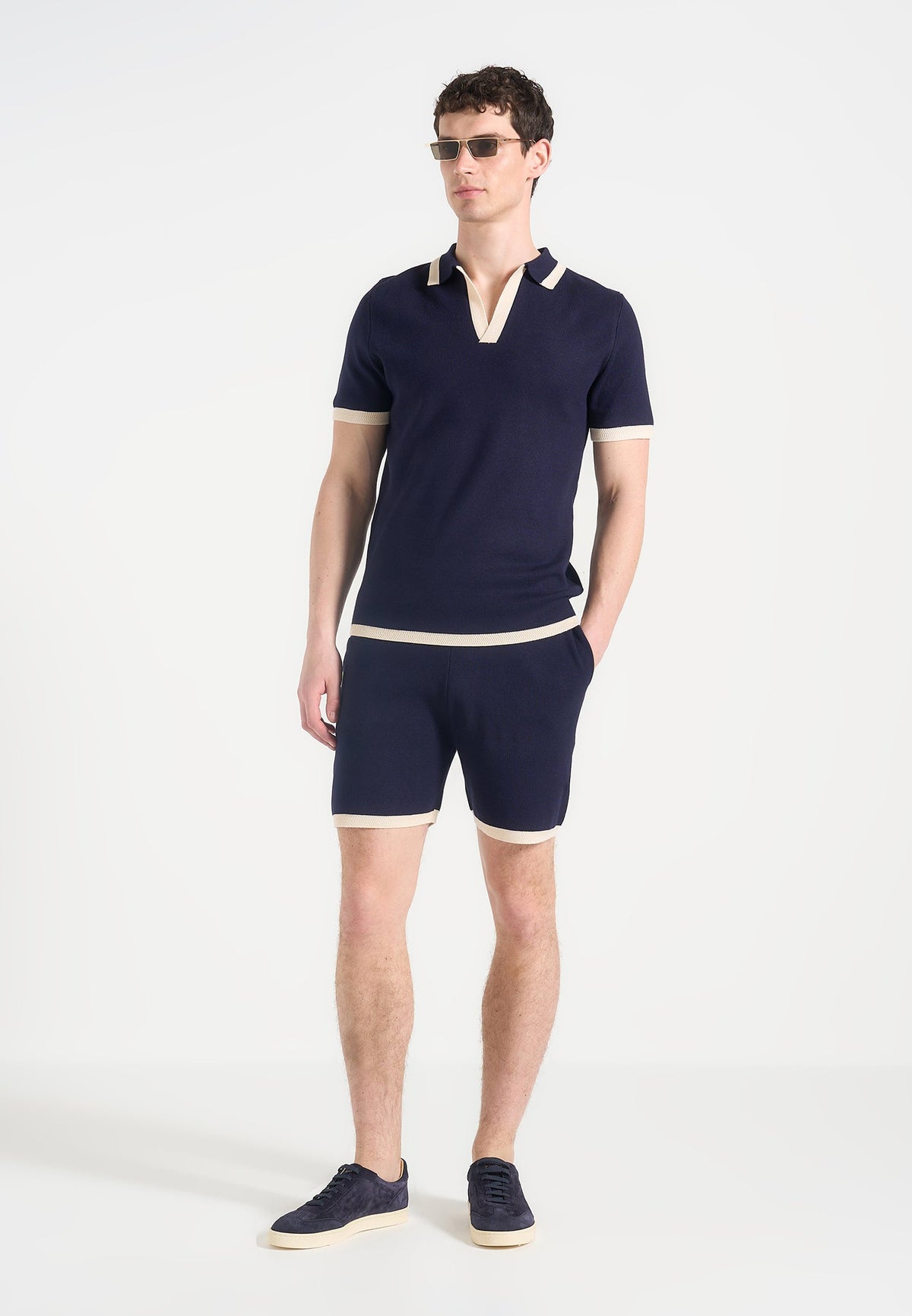 R⁠egis - Contrast Detail Knit Shorts - Navy