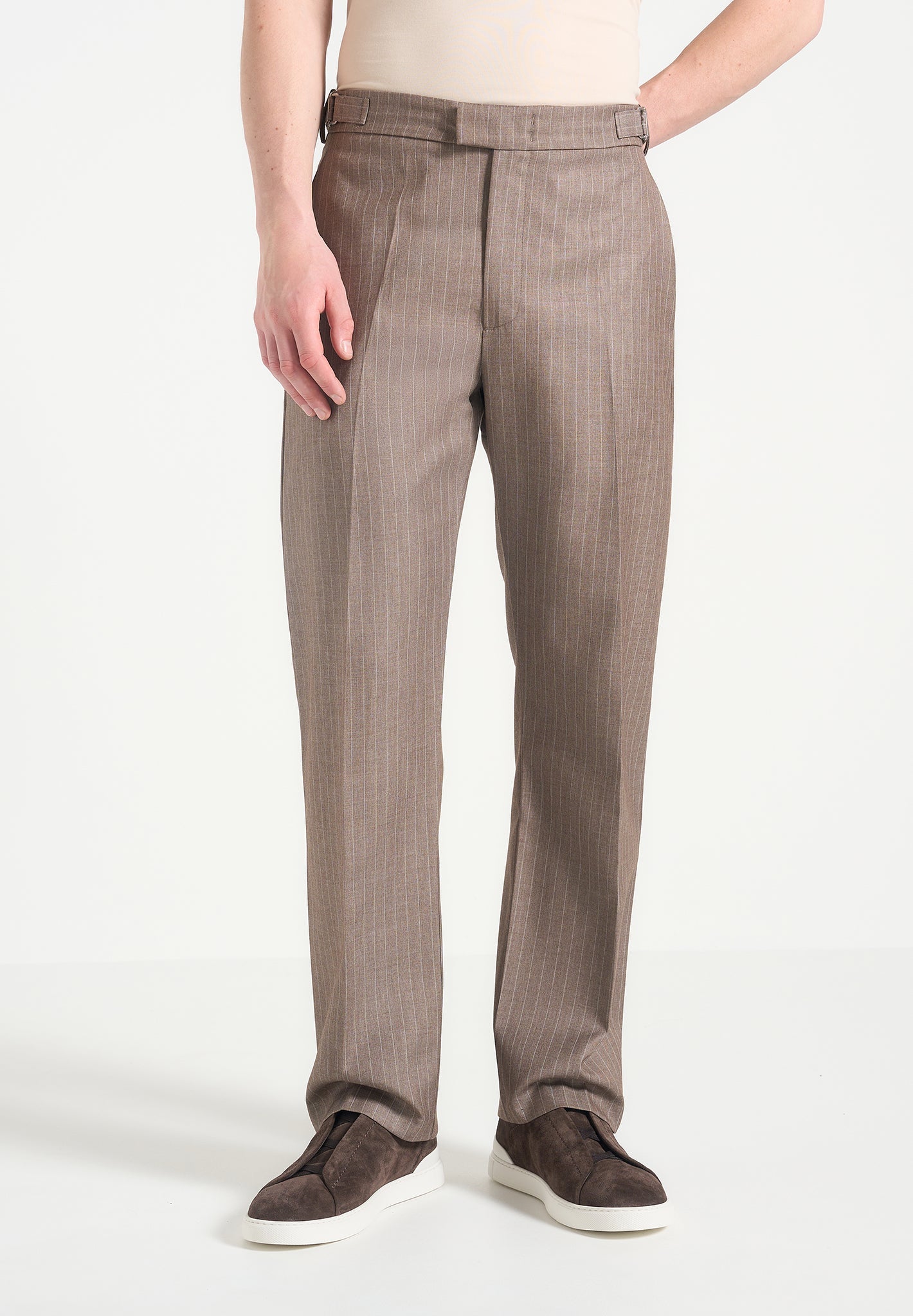 Joseph - Regular Fit Pinstripe Tailored Pants - Taupe 