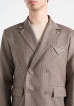 Didier - Double Breasted Pinstripe Suit Jacket - Taupe
