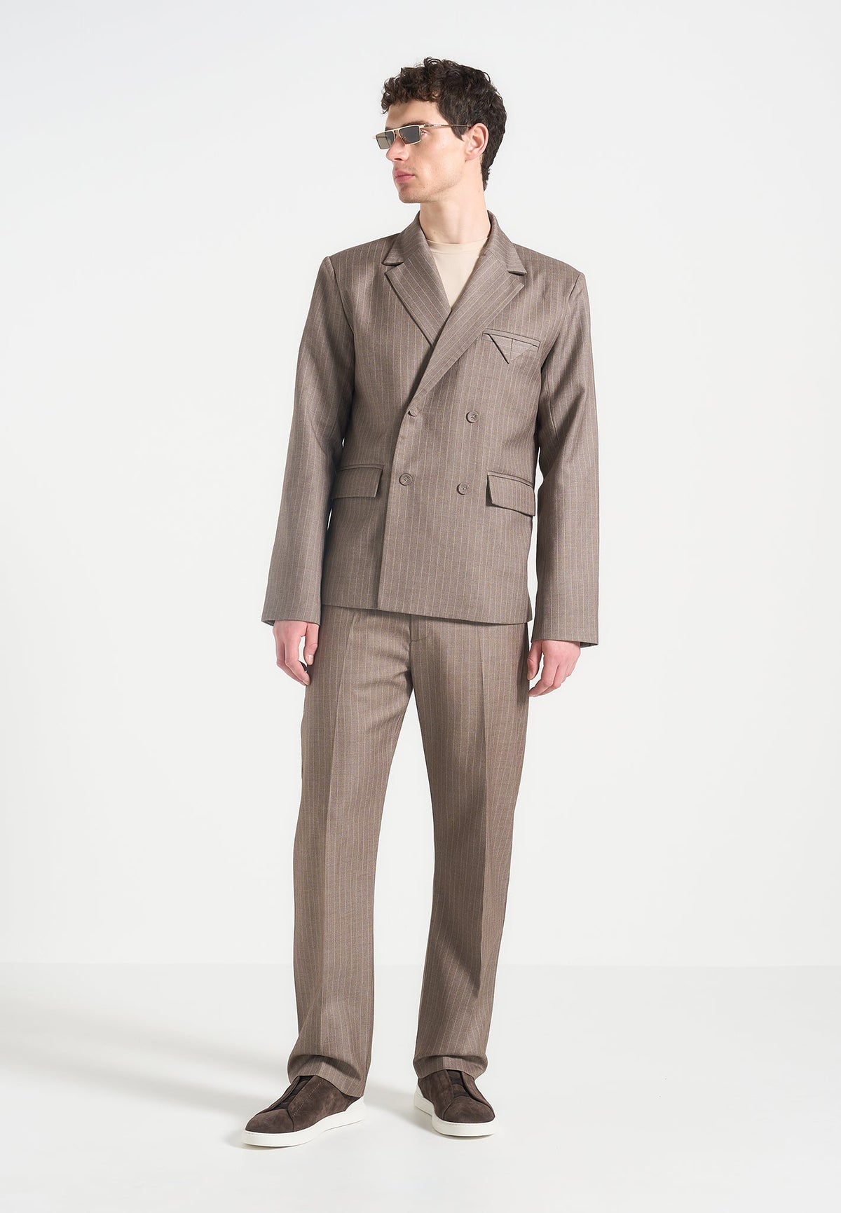 Didier - Double Breasted Pinstripe Suit Blazer - Taupe