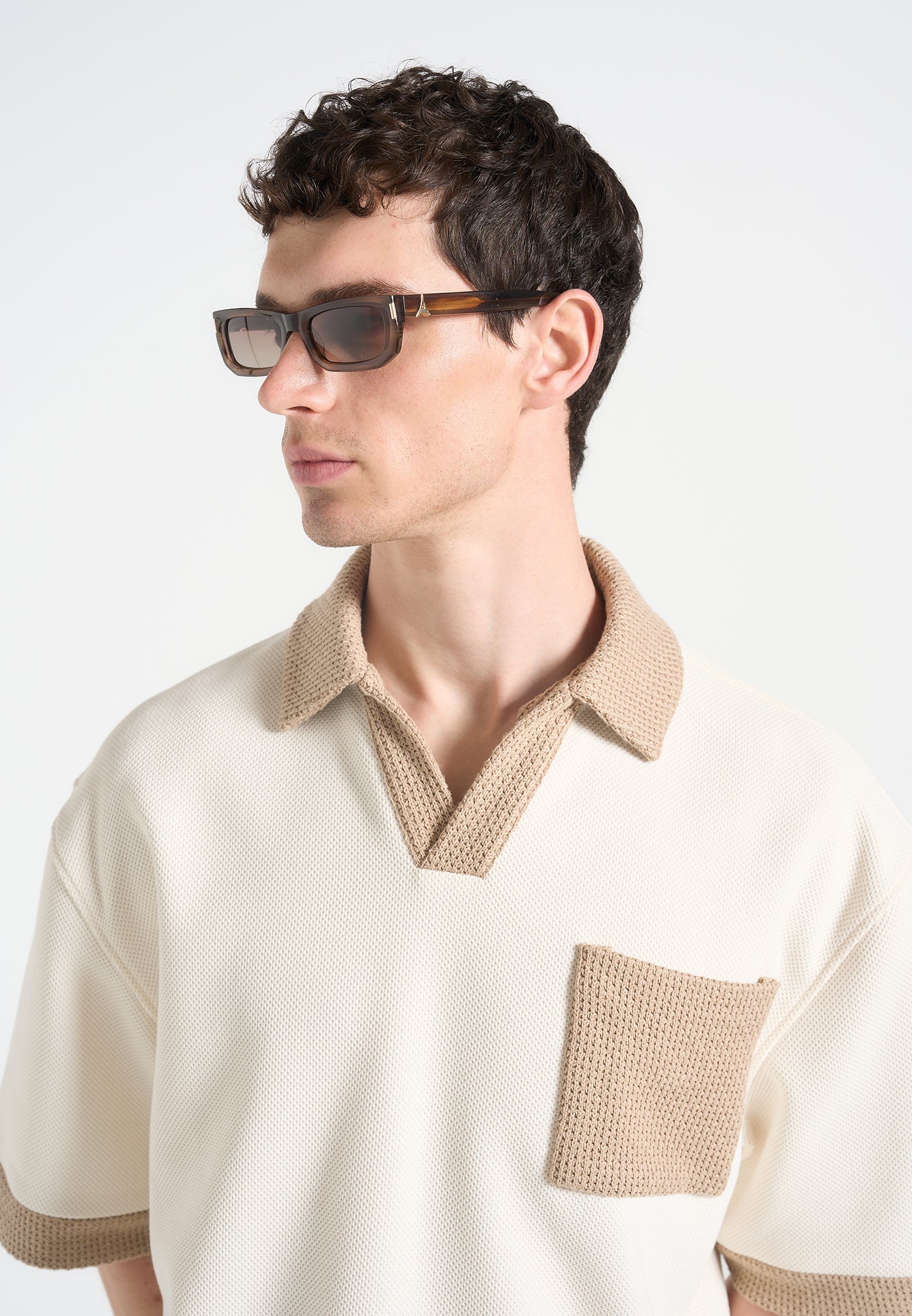 Milan - Curved-Frame Sunglasses - Brown 