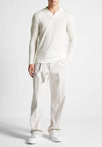 Merino Wool Long Sleeve Revere Polo Shirt - Off White