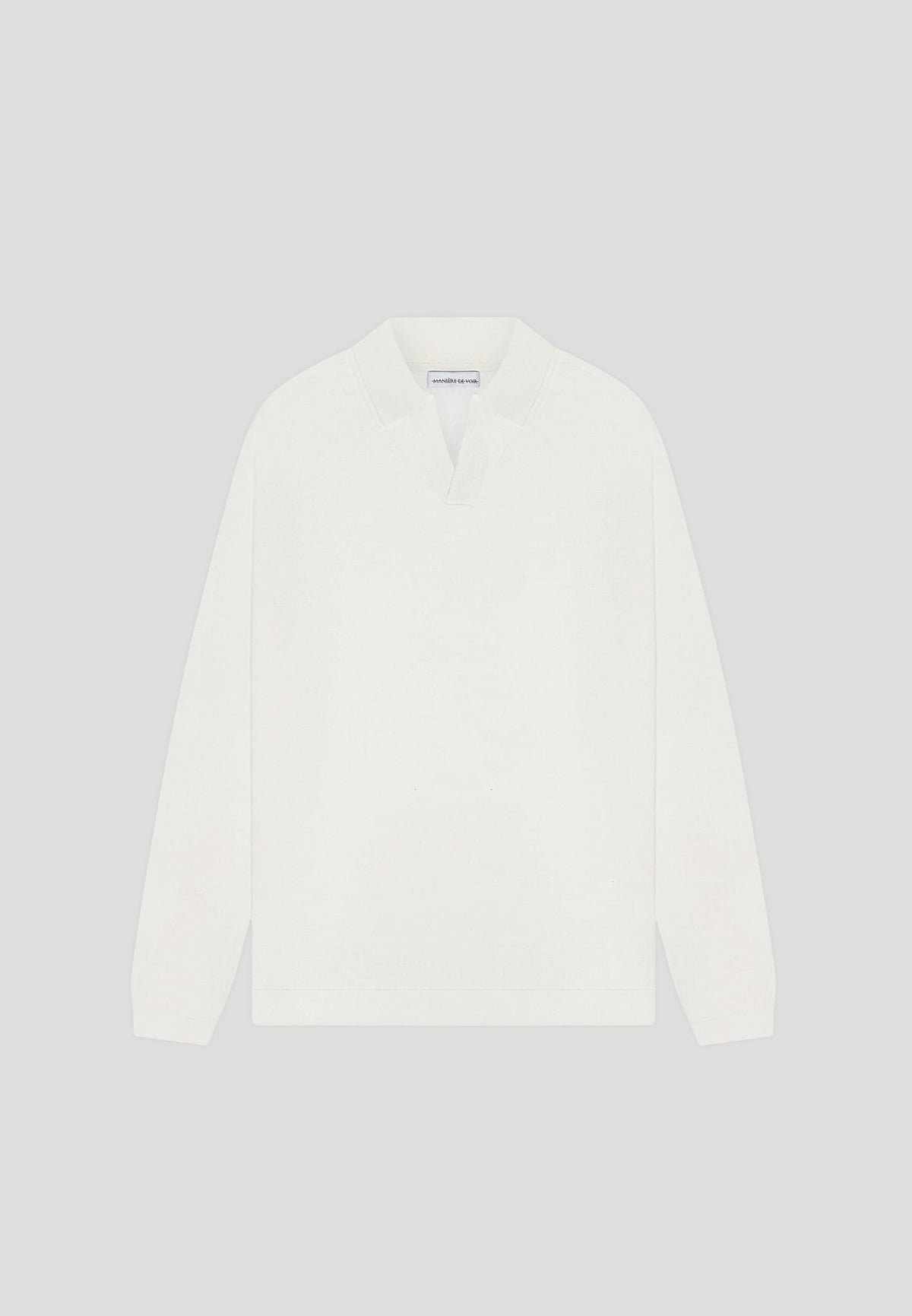 Merino Wool Long Sleeve Revere Polo Shirt - Off White