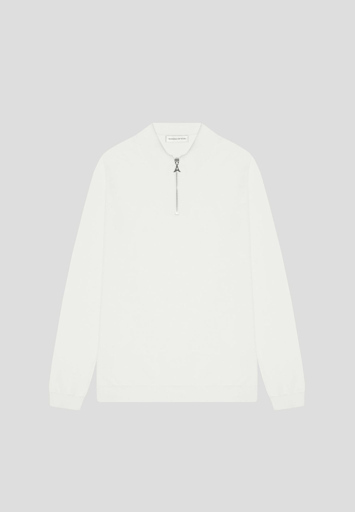 Merino Wool Long Sleeve Polo Top With Zip - Off White