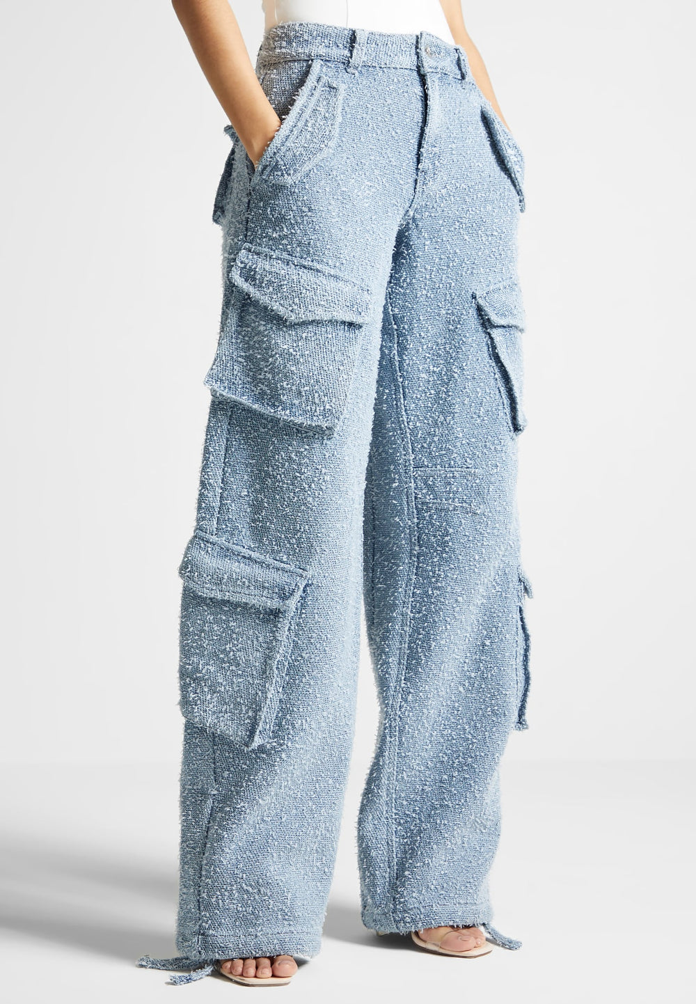 high-waisted-boucle-denim-cargo-pants-blue