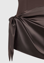 Neoprene & Satin Wrap Bodycon Dress - Brown