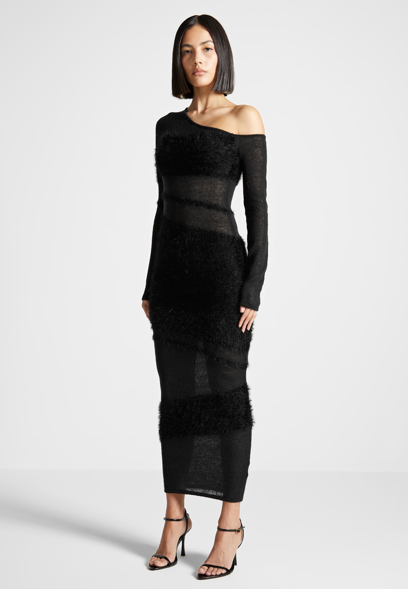 Off Shoulder Knitted Maxi Dress - Black