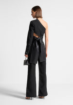 Coralie - One Sleeve Leather Wrap Top - Black