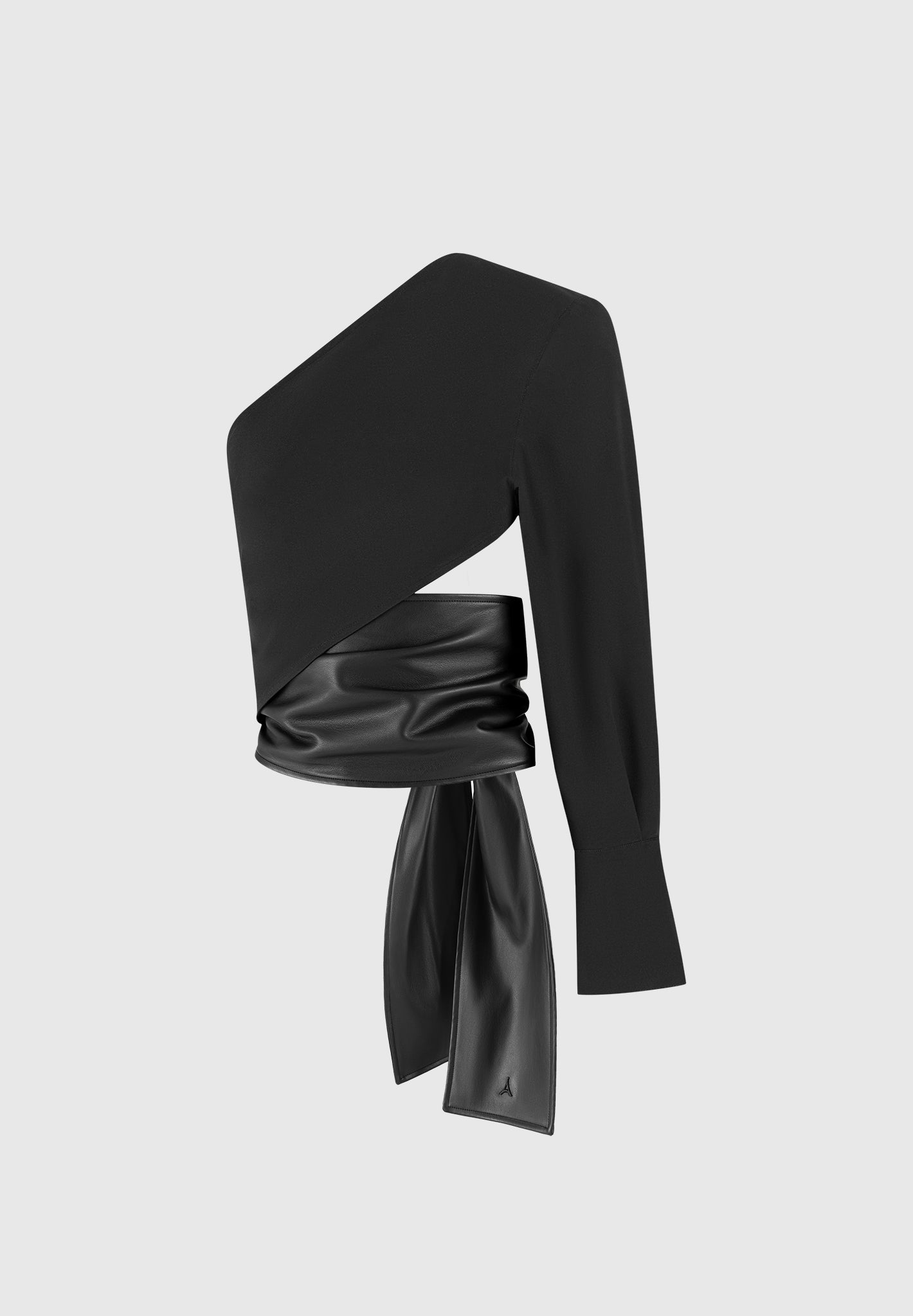 Coralie - One Sleeve Leather Wrap Top - Black