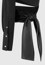 Coralie - One Sleeve Leather Wrap Top - Black