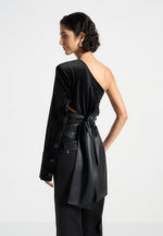 coralie-one-sleeve-velour-wrap-top-black