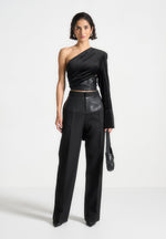 coralie-one-sleeve-velour-wrap-top-black