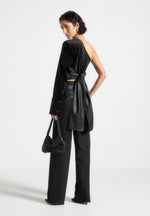 Coralie - One Sleeve Velour Wrap Top - Black
