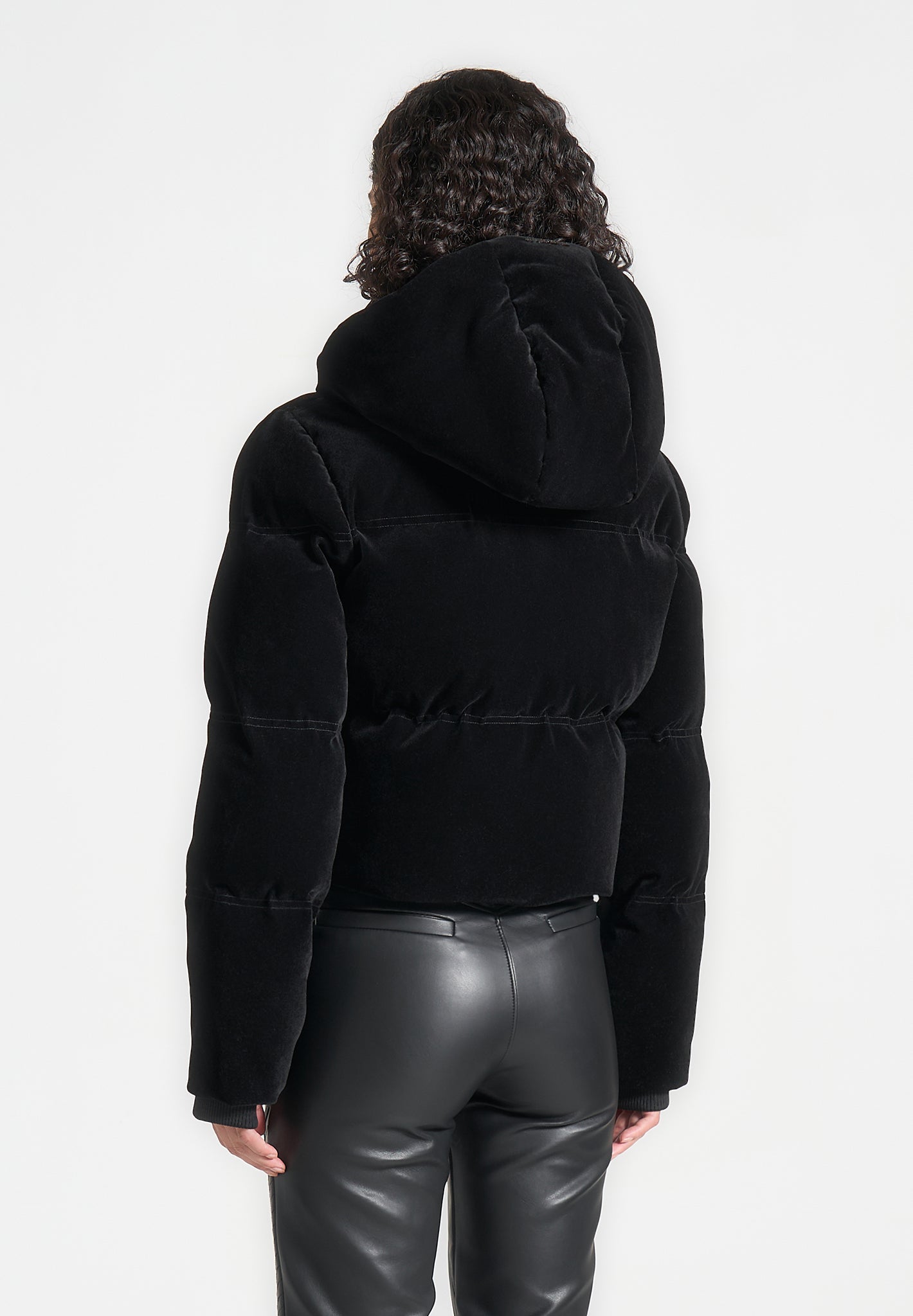 Maeva - Velvet Cropped Puffer Jacket - Black