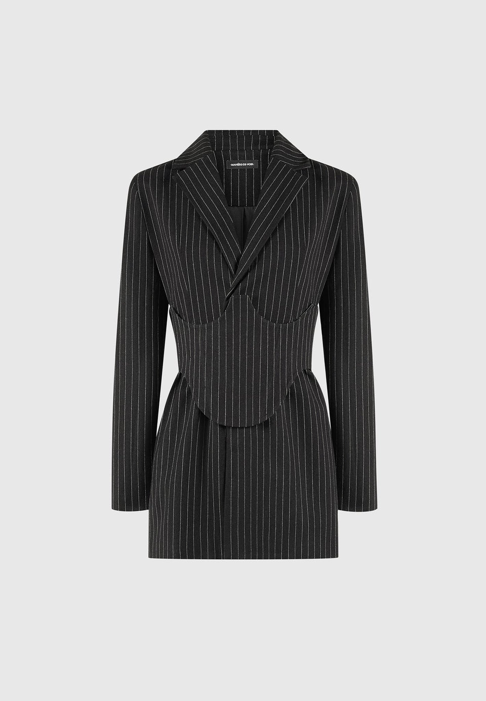 pinstripe-blazer-dress-with-reversible-corset-black