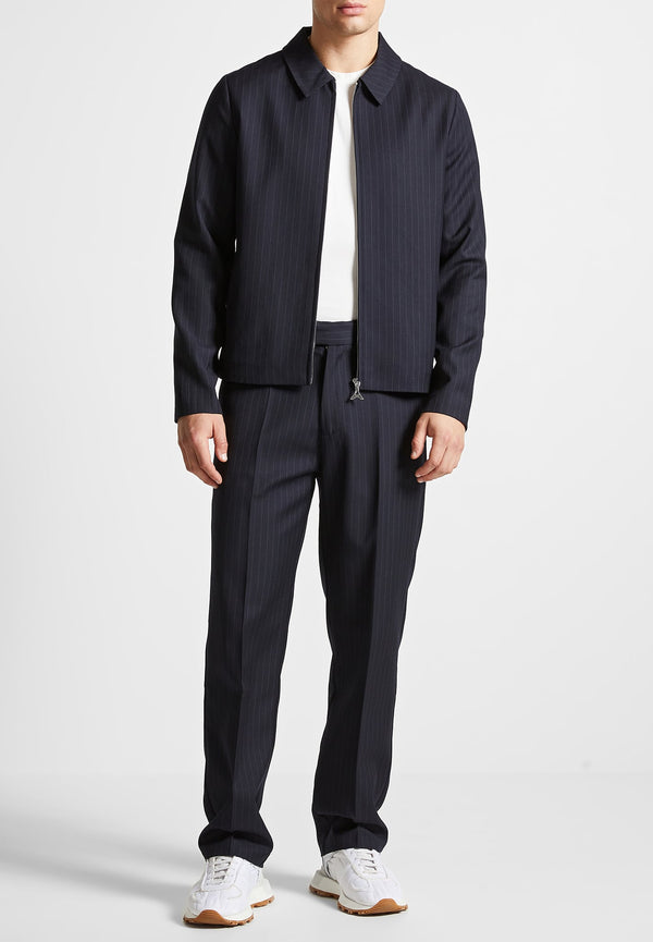 Relaxed Fit Pinstripe Tailored Trousers - Navy