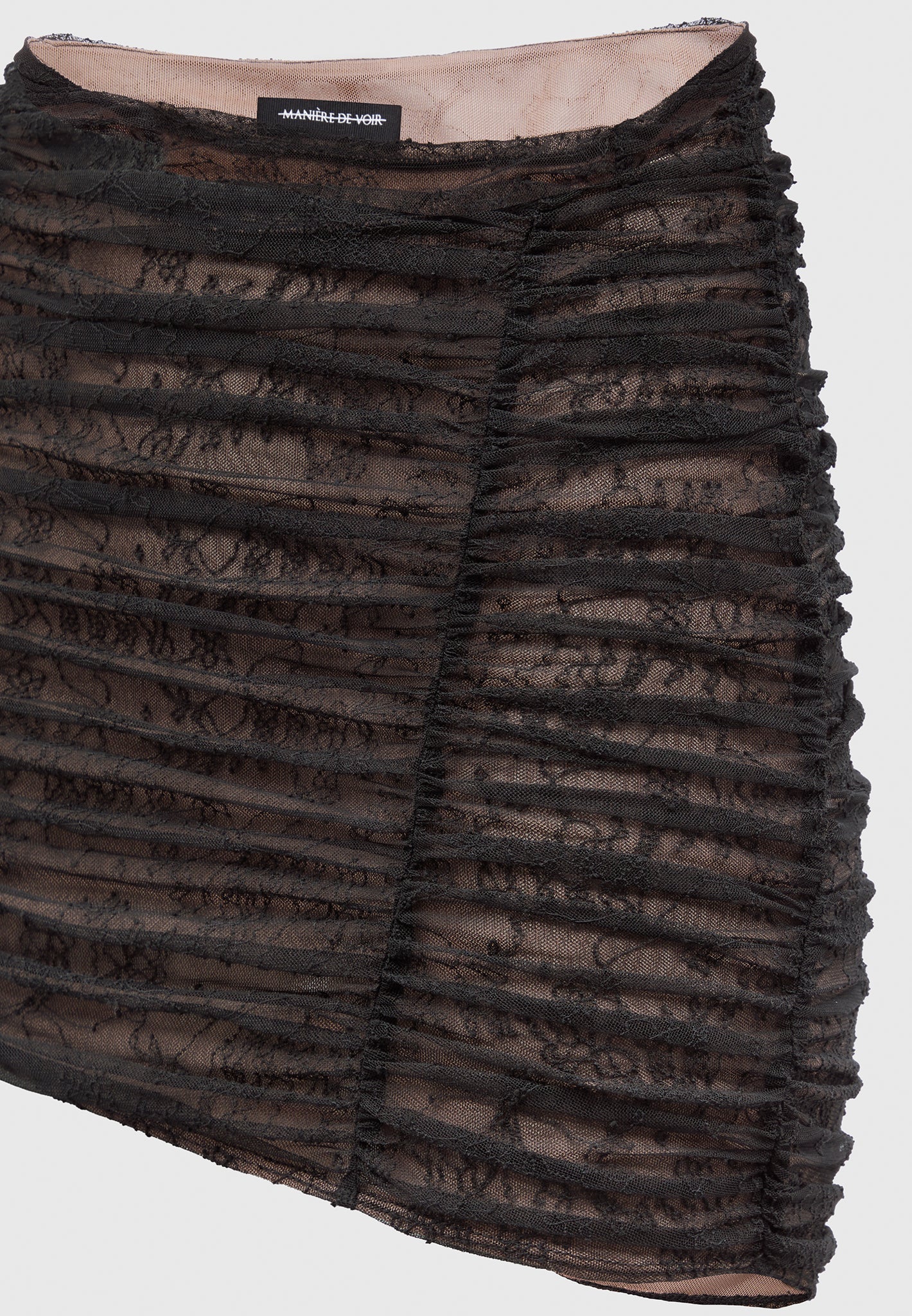 ruched-lace-asymmetric-mini-skirt-black