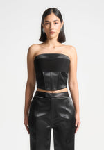 Cora - Satin Pintuck Bandeau Corset Top - Black