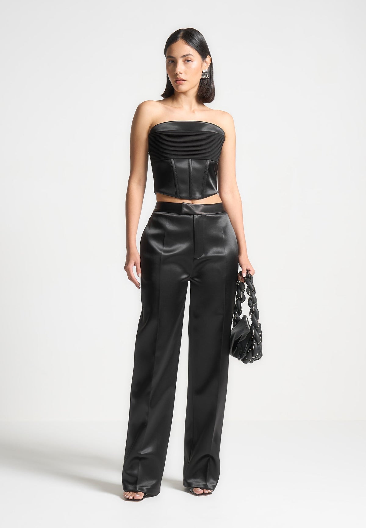 Bella - Satin Tailored Pants - Black