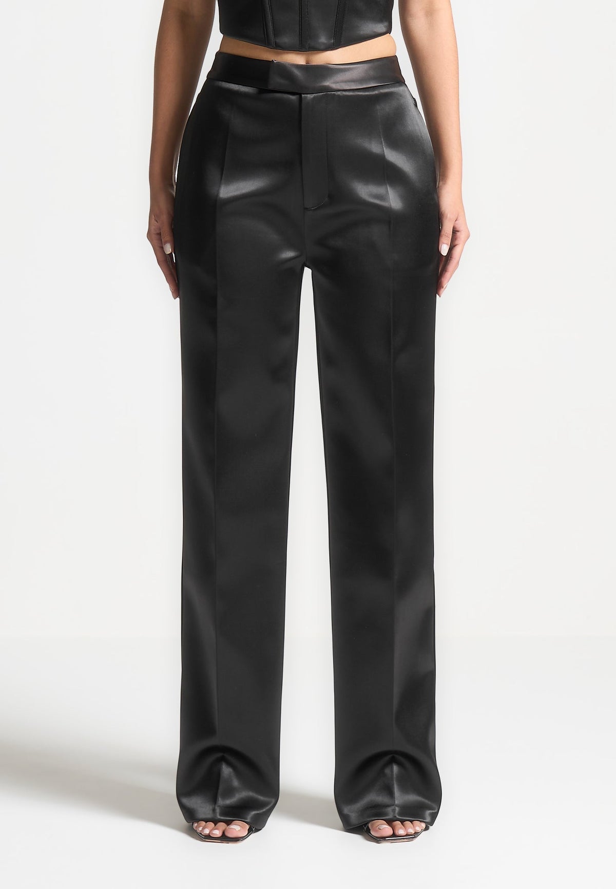 Bella - Satin Tailored Pants - Black