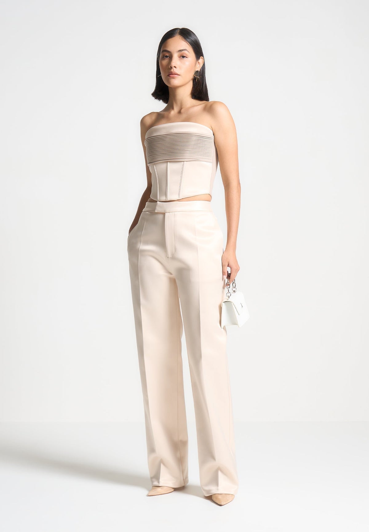 Bella - Satin Tailored Pants - Champagne