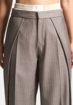 Sofia - Satin Waistband Pinstripe Pants - Taupe