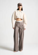 Sofia - Satin Waistband Pinstripe Pants - Taupe