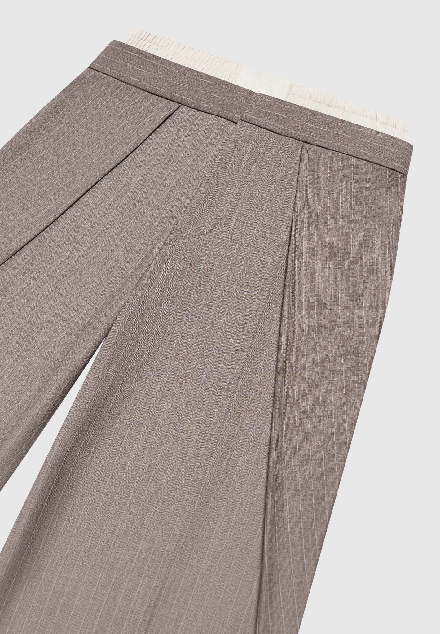 Sofia - Satin Waistband Pinstripe Pants - Taupe