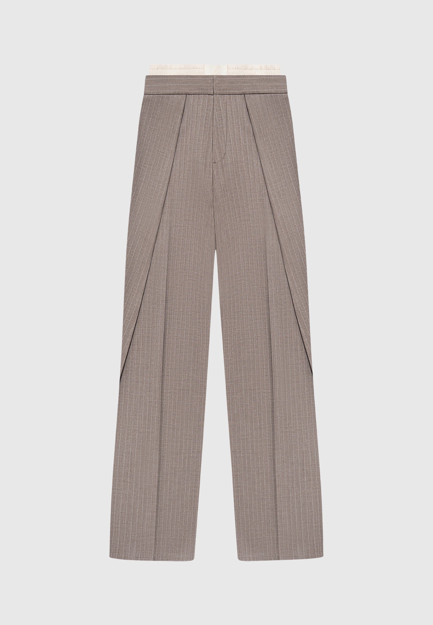 Sofia - Satin Waistband Pinstripe Pants - Taupe