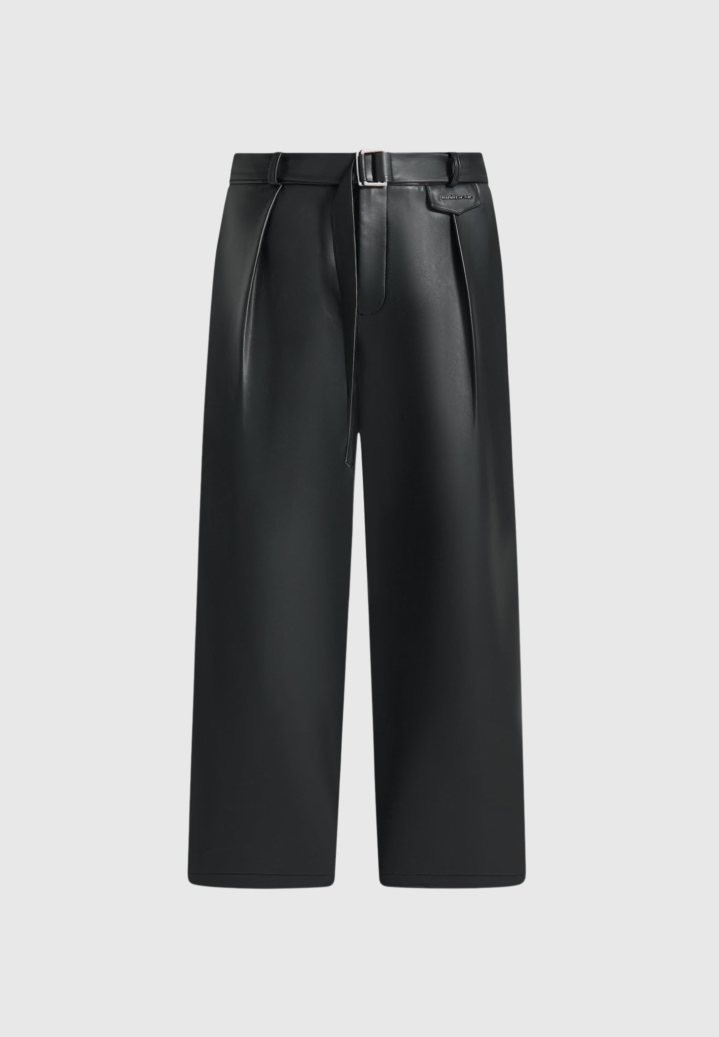 Serge - Relaxed Fit Leather Pleated Pants - Black