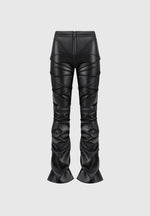 Caroline - Tacked Leather Fit & Flare Pants - Black