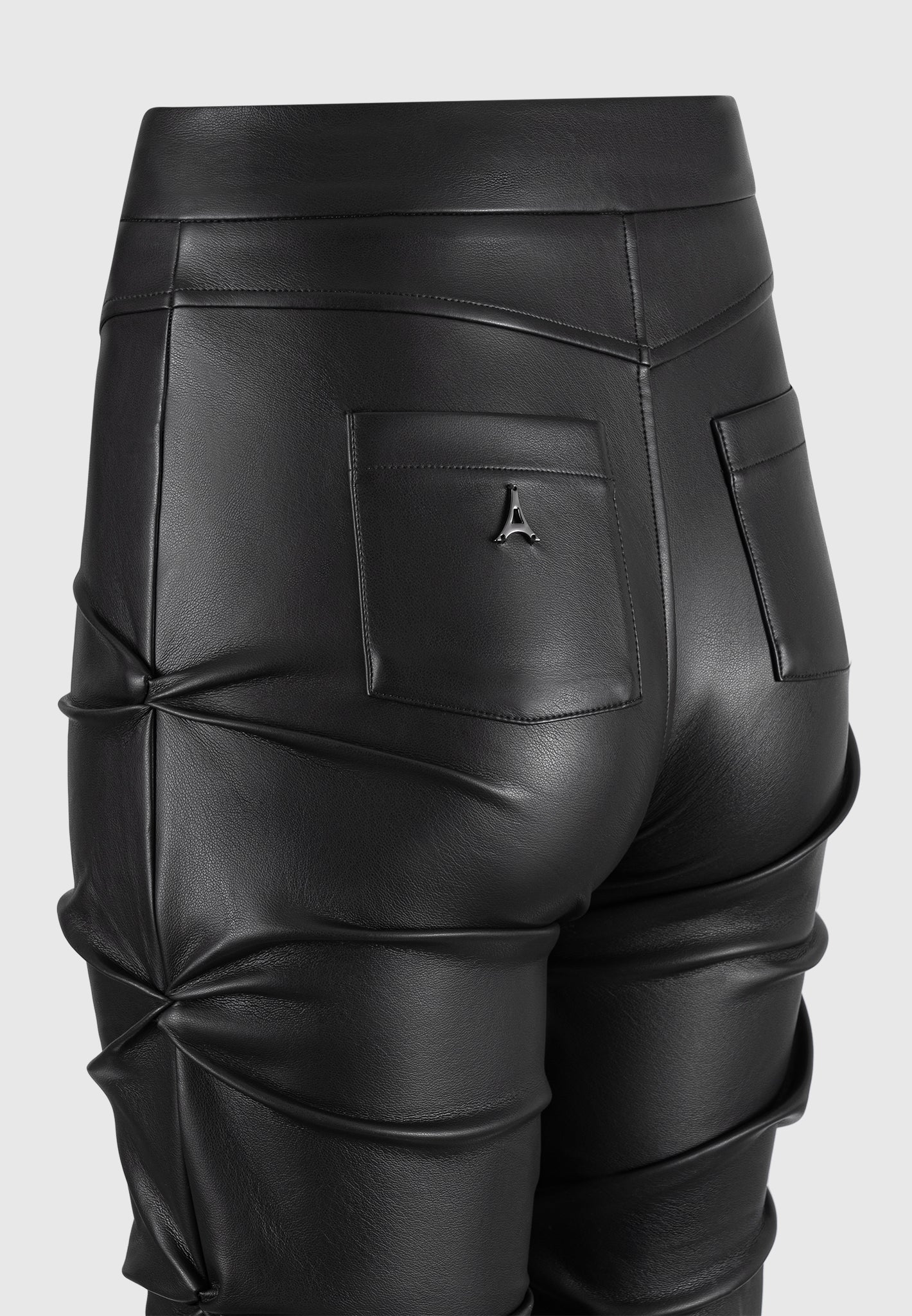 Caroline - Tacked Leather Fit & Flare Pants - Black