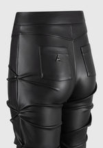 Caroline - Tacked Leather Fit & Flare Pants - Black