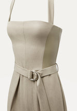 Sabine - Tailored Pleat Jumpsuit with Belt - Beige